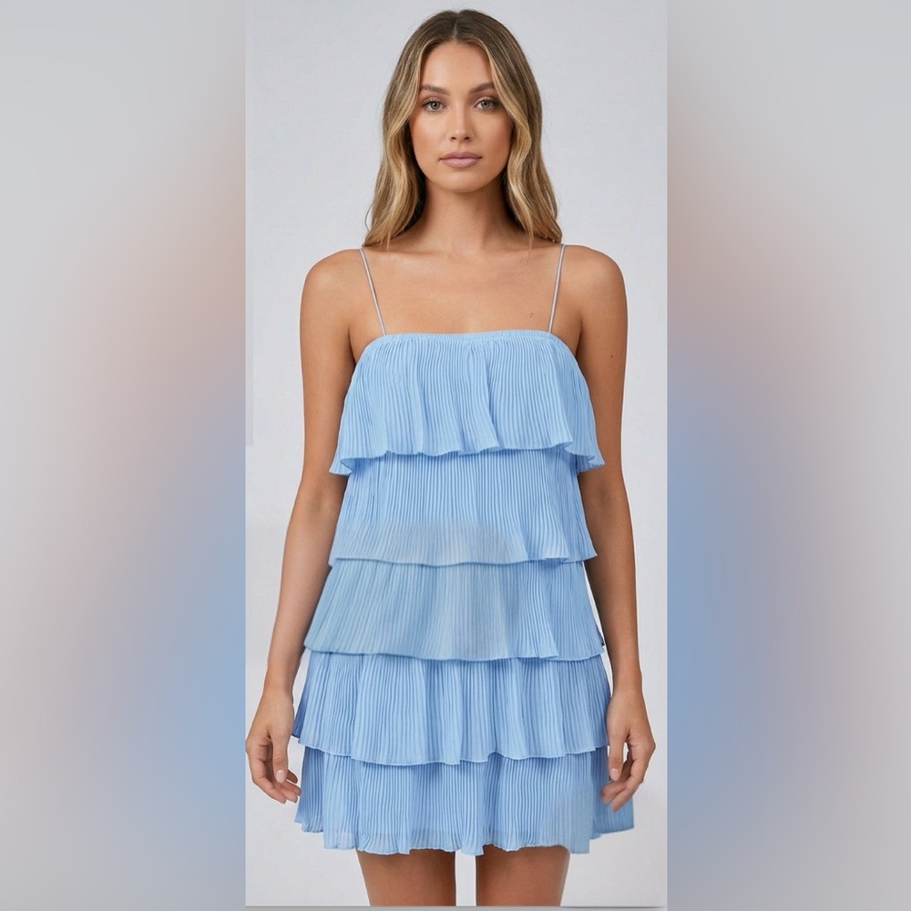 Boho Ruffle Tiered Mini Dress Blue